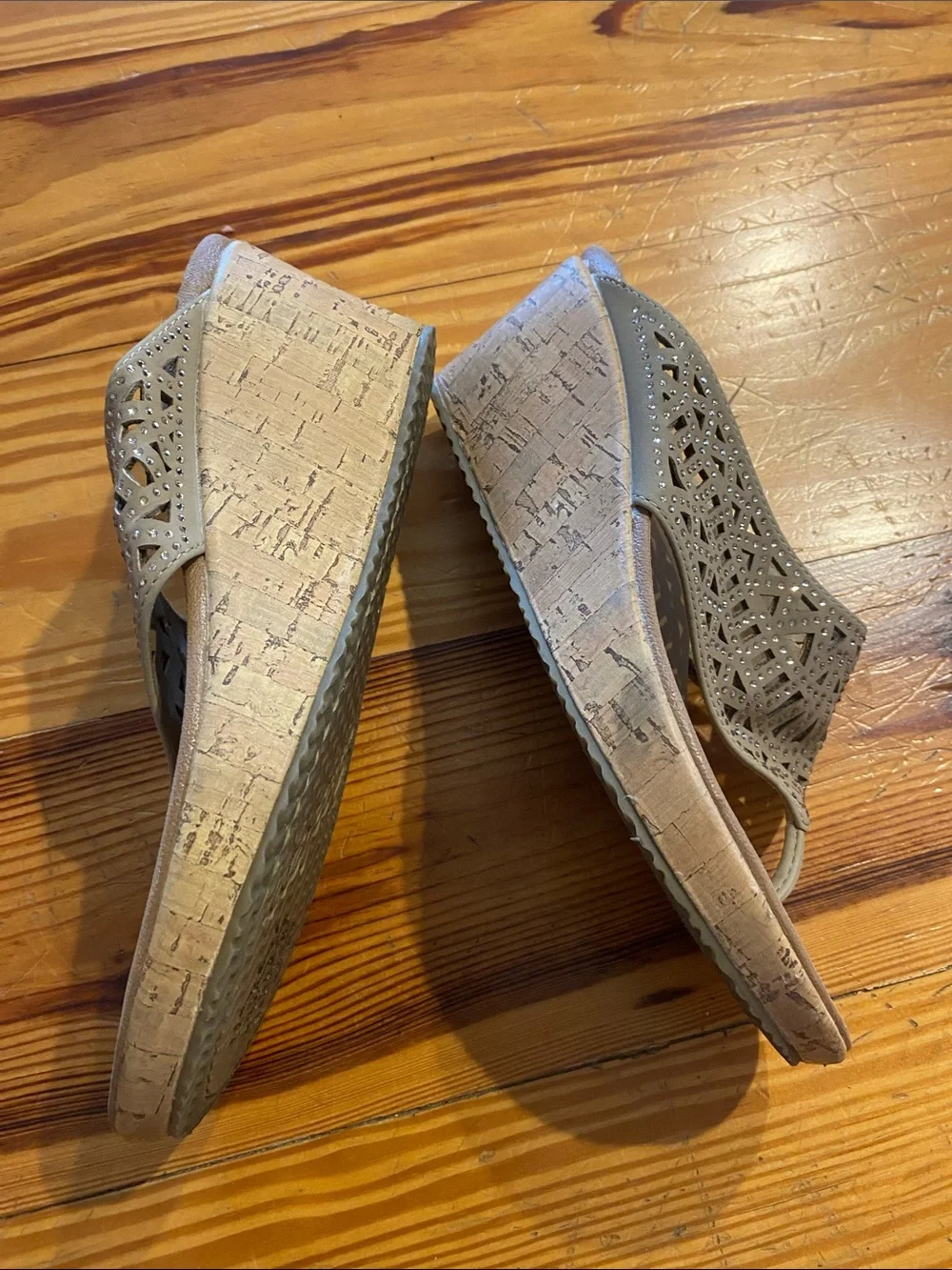 Skechers Taupe Laser-Cut Thong Sandals with Cushioned Footbed